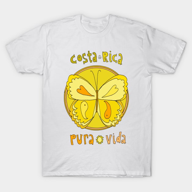 Pura Vida Costa Rica Butterfly Peaceful Good Vibes T-Shirt by surfybirdy